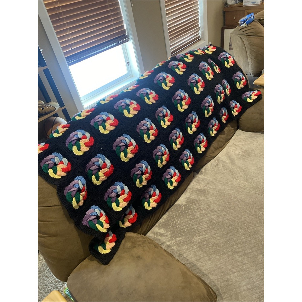 Granny Square Crochet Afghan Sofa‎ Throw Blanket 60"x48" Roseanne Grannycore Vtg